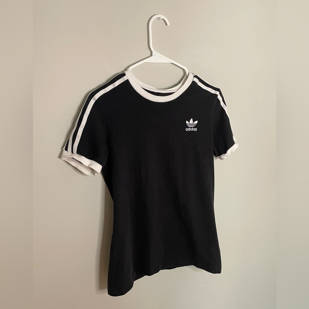 Adidas Short Sleeve Shirt with 3 Stripes - Black